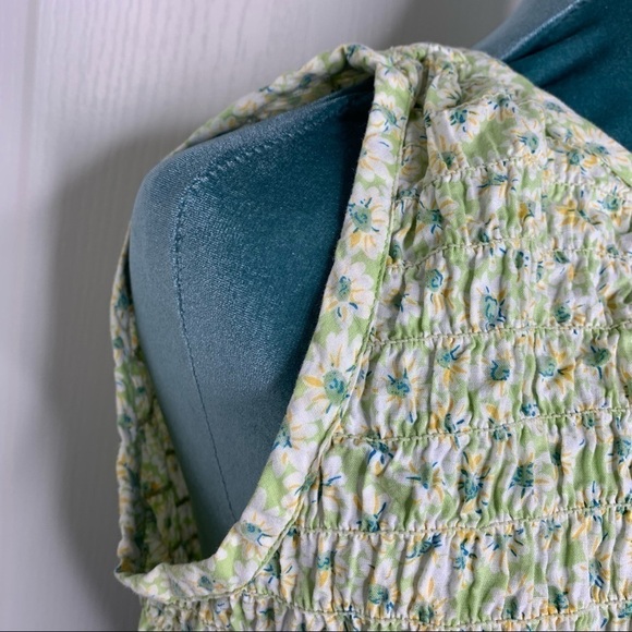 Krazy Kat Shirt Small Crop Shirred Green Floral Cotton Retro Summer - Picture 5 of 12